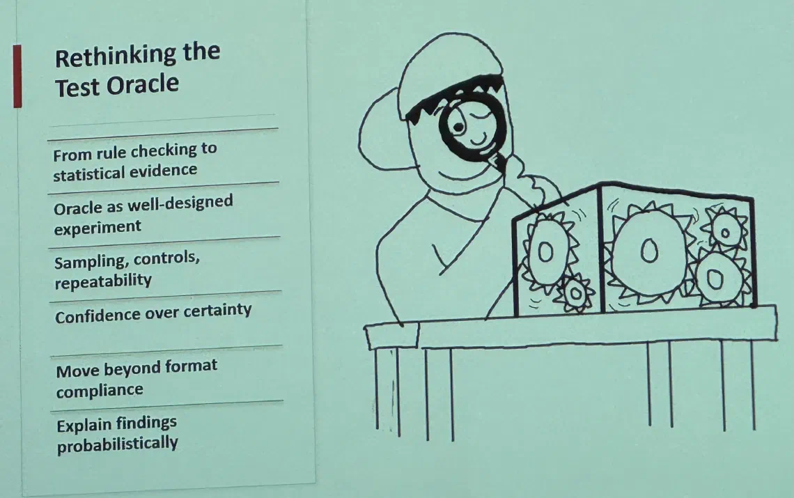 Folie über probabilistische Testorakel aus Robert Sabourins Abschluss-Keynote